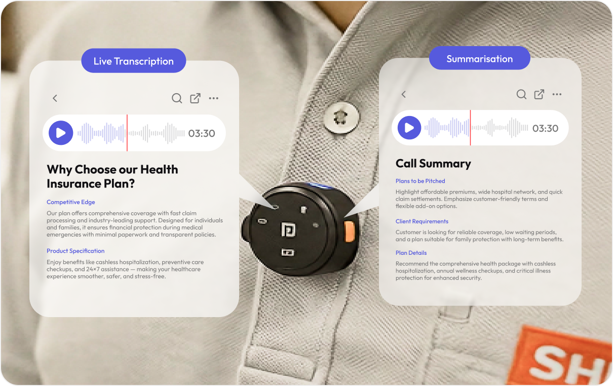 Live transcription and call summary UI